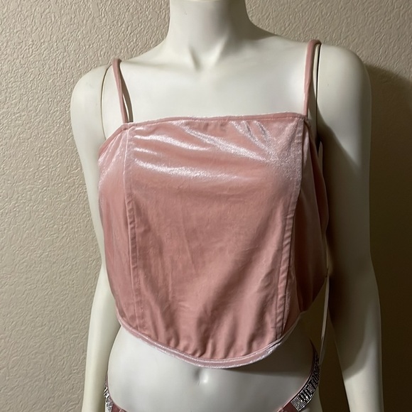 Blush Velvet Tank Top w Pearl Back straps Velvet Crop Top Tank Top Rare Sexy 🆕 - Picture 3 of 11